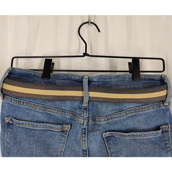 COACH VINTAGE BROWN LEATHER, GRAY & BEIGE STRIPE BELT – CHROME BUCKLE – SIZE 36" - Picture 10 of 10